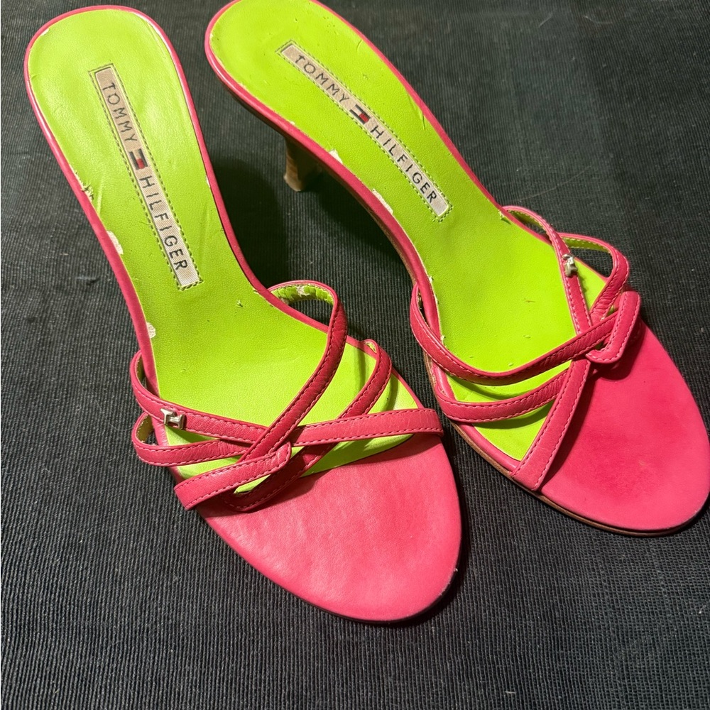 Tommy Hilfiger Pink Strappy Heeled Sandals with Lime Insole